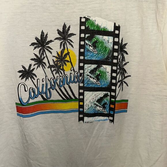 Vintage 1985 California Graphic T-Shirt Unisex M White Retro Beach Summer - Picture 3 of 9